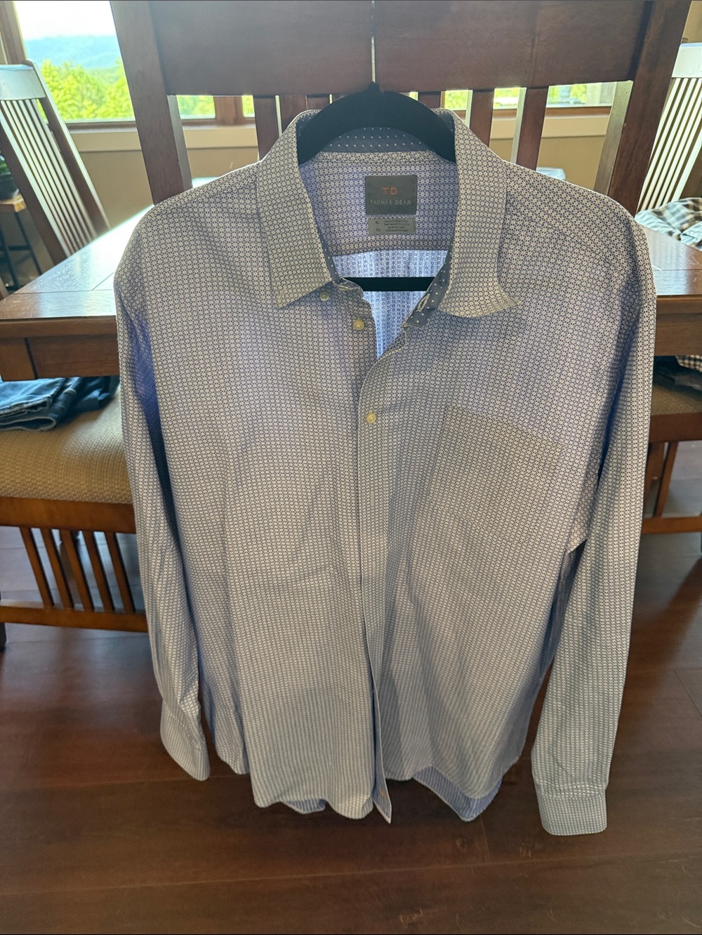 Thomas Dean Blue Micro-Pattern Dress Shirt